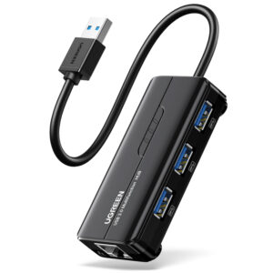 UGREEN USB Type-A Male to Ethernet Adapter with 3-Port USB Hub ? Black